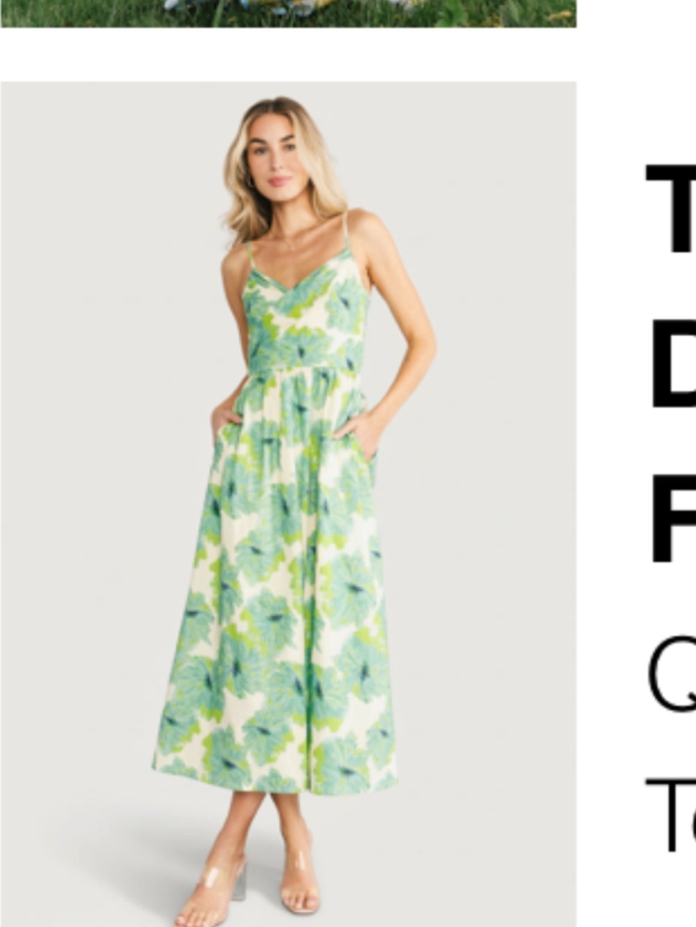 Baltic Born Green and White Floral Midi Dress with Spaghetti Straps